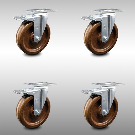 Service Caster 5 Inch SS High Temp Phenolic Top Plate Caster Set Total Lock Brake SCC SCC-SSTTL20S514-PHSHT-4